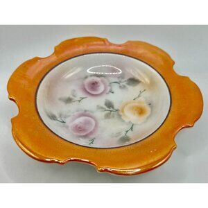 Vtg Registered Celebrate Made in Germany Orange Floral Lusterware Scalloped Dish